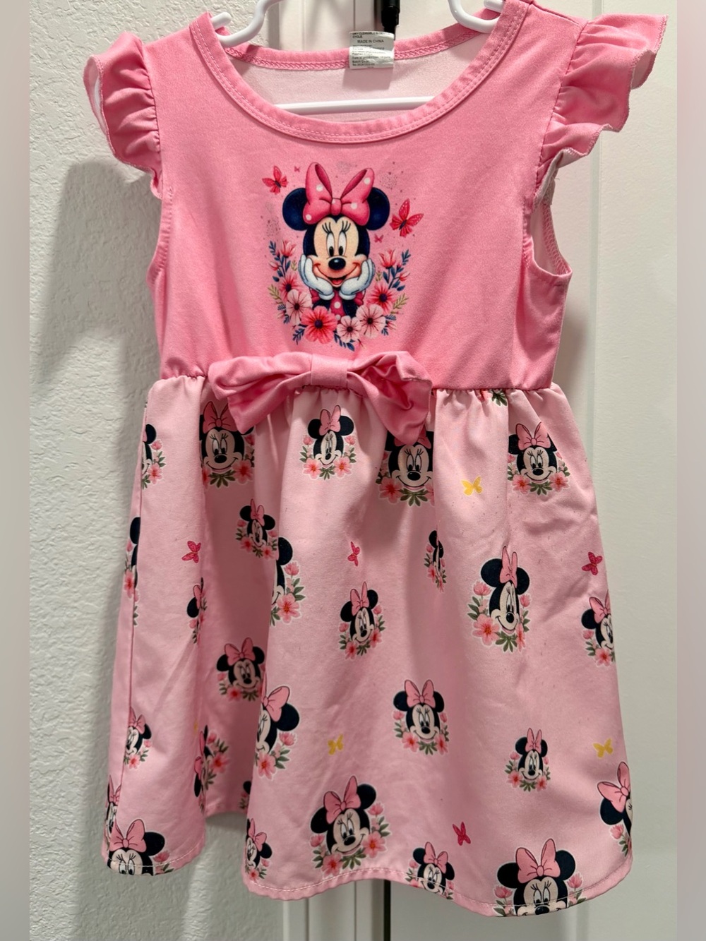 Pink Minnie Mouse Disney Floral Bow Casual Short Sleeve Pullover Dress 12-18 M